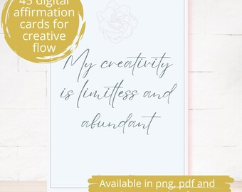 Creativity Affirmations Cards Instant Download Cards for women Inspiratonal Printable creative png sticker bundle positive quote flash cards