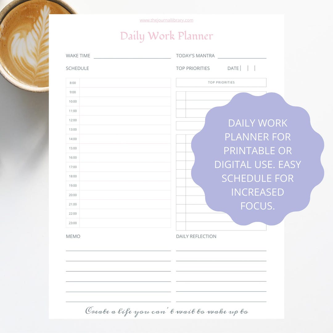 Daily Work Planner Printable Daily Schedule Template Work Organization ...