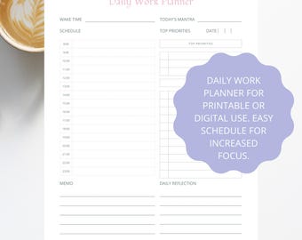 Daily work planner printable daily schedule template work organization planner digital A4 letter pdf work day planner working mom planner