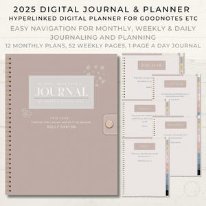 Journal numérique 2025, agenda numérique quotidien 2025, agenda Goodnotes, agenda numérique quotidien mensuel annuel, agenda iPad, journal numérique PDF