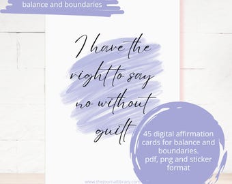 Instant Download Wellness and Mindfulness Cards and stickers Inspiring Digital Self Care Affirmations for balance and boundaries workbook