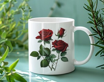 Rose Print Ceramic Coffee Mug, Floral Botanical Gift