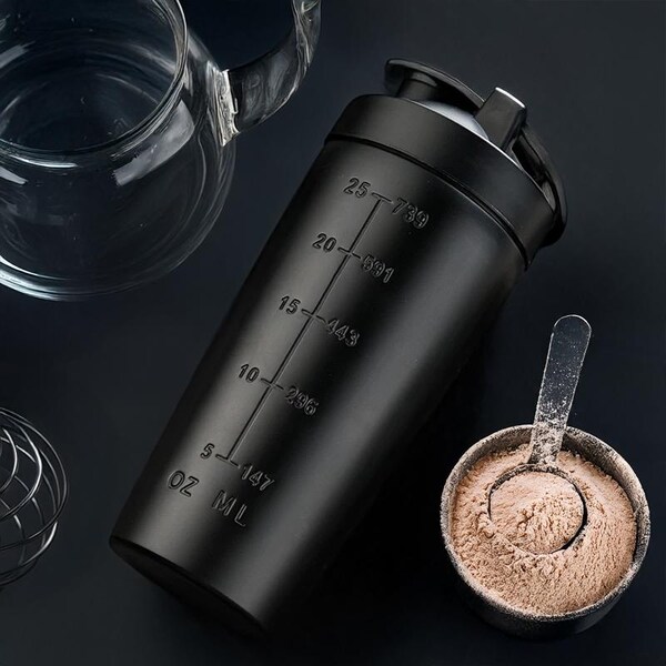 Personalised Stainless Steel Protein Powder Shaker with Steel Mixing Ball | 750ml Gym Fitness Sport Insulated Bottle | Leakproof & Durable