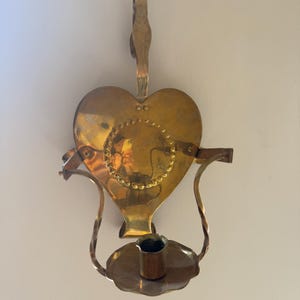 Pair of Brass Mid-Century Swedish Candle Sconces Candle Holder Wall Plate Heart Shape