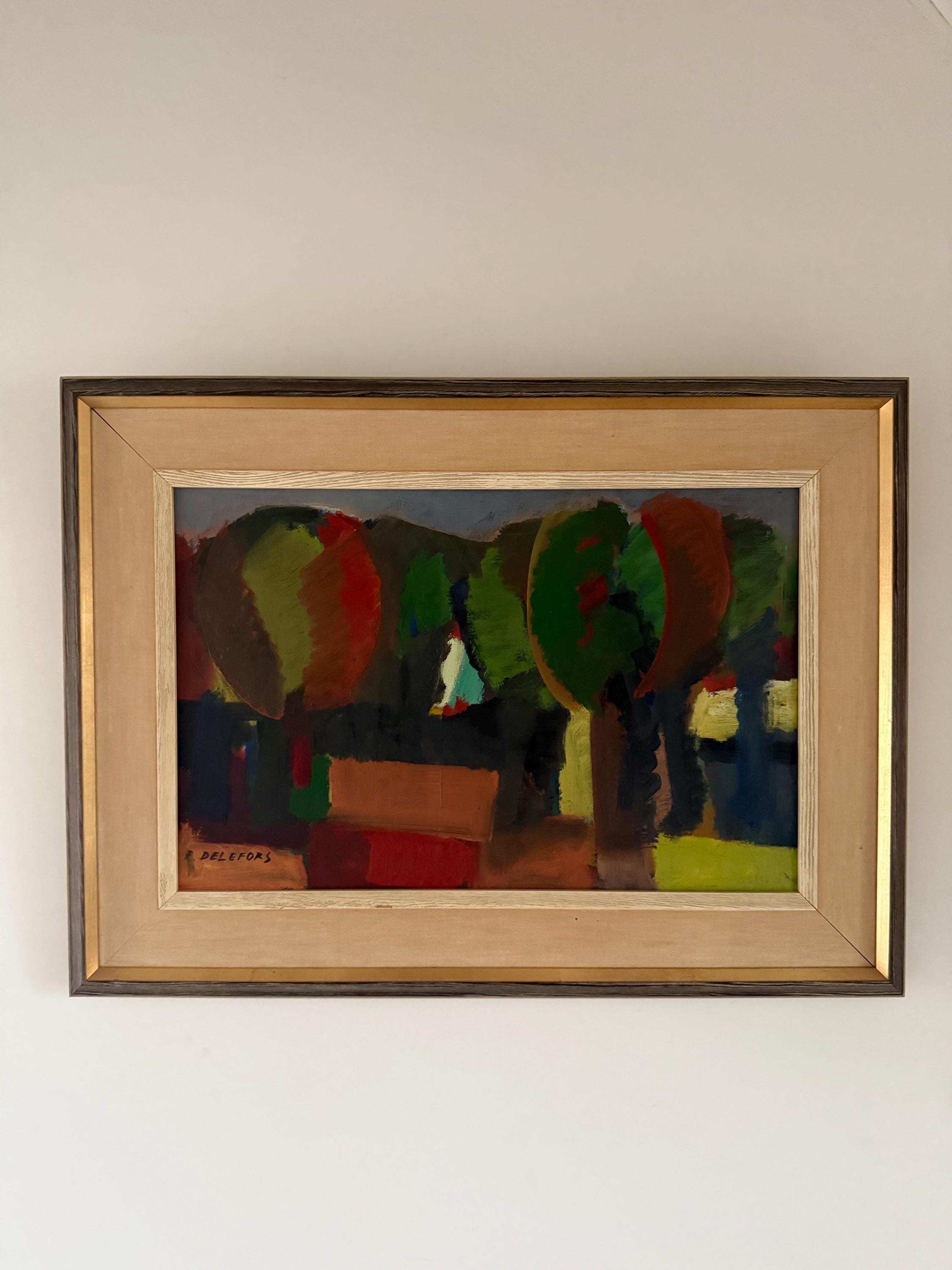 Mid-Century Abstract Oil On Canvas Swedish Painting