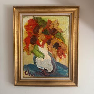 Large vintage French mid-century still-life oil painting framed original art