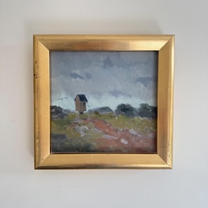 Mid-century oil on canvas Swedish landscape painting wall hanging decor vintage original art