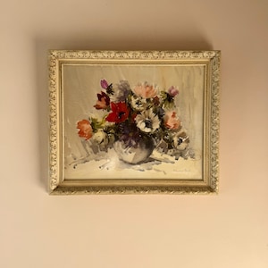 Mid-century watercolour painting flowers wall hanging decor vintage original art
