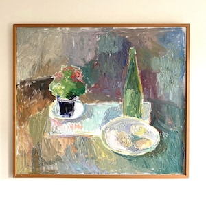 Swedish vintage oil on cavas still-life ‘Oysters and Wine’ - framed original art