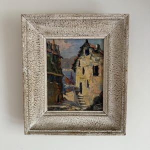 Mid-century oil on canvas French still-life wall hanging decor vintage original art