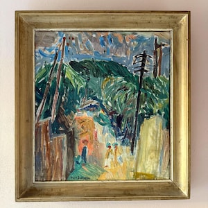 Mid-century oil on canvas Swedish painting flowers wall hanging decor vintage original art