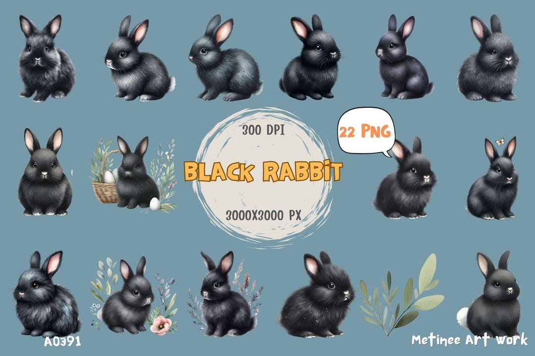 Black Rabbita0391clipart: Adorable and Mysterious Bunny Illustrations ...