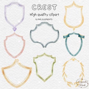 Watercolor crest Clipart, Wedding clipart, Romantic Ribbons clipart, Frames clipart, instant download, Commercial Use
