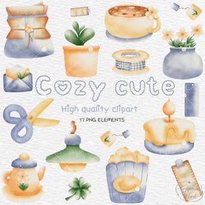 Watercolor Cozy cute Clipart, flowers digital clipart, garden Floral drips clipart, Summer season , Cozy Homebody Hobby Commercial Use PNG