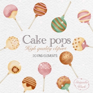 Watercolor cake pops Clipart, chocolate and vanilla, dessert clipart, Candy Download, Instant Download - Sugary Sweets, Lollipop clipart