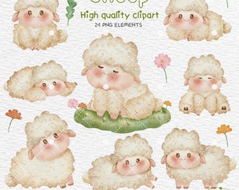 Watercolor sheep Clipart, Nursery Clipart, Animals Baby Shower, Farm animal , Kids Clipart, Lamb clipart , instant download, Commercial Use