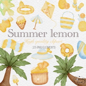 Aquarell Sommer-Zitronen-Clipart, saisonale Cliparts, Obst-Clipart, Zitronen-Layer-Clipart, Sommer-Meer-Clipart, direkter Download