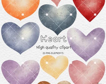 Watercolor heart Clipart, Love clipart, Valentines clipart, Rainbow clipart, baby shower Clipart, instant download, Commercial Use