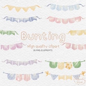 Watercolor bunting Clipart, Garland Clipart, Birthday Bunting Clipart, Party Flag Clipart, Bunting Banner, instant download, Commercial Use