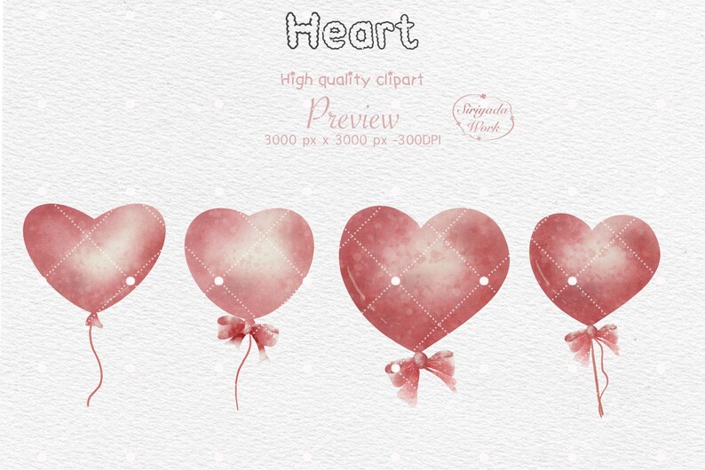 Watercolor Heart Balloon Clipart, Love Clipart, Valentines Clipart ...