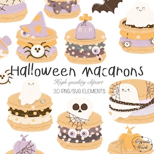 halloween macarons Clipart, spooky macarons svg, pumpkin macarons, Polka dot halloween cookies, instant download, ghost macarons