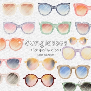 Watercolor sunglasses Clipart, summer clipart, Travel, Fashion clipart, Beach clipart, pool party clipart, instant download, Commercial Use