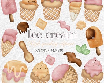 Watercolor ice cream Clipart, summer treats clipart, printable instant download , food graphic , cones and sundaes illustration