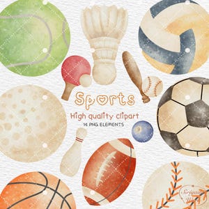 Watercolor spots Clipart, Sports Balls Clipart, Football clipart, Basketball clipart, Golf Ball instant download, Commercial Use
