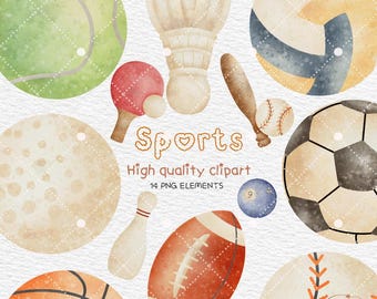 Aquarell Flecken Clipart, Sportbälle Clipart, Fußball Clipart, Basketball Clipart, Golfball sofort-Download, kommerzielle Nutzung