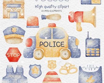Watercolor Police Clipart, Cops Clipart, Police Vehicles, Police Station Police Officer, Police Party PNG , instant download, Commercial Use
