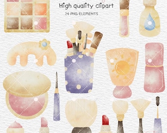 Clipart akwarelowy makijaż, clipart makijaż kosmetyczny, clipart podkład szminka, clipart moda, natychmiastowe pobieranie, użycie komercyjne