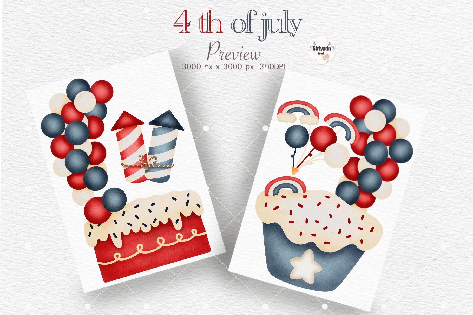 Watercolor 4th of July Clipart Art, USA Independence Day, Patriotic ...