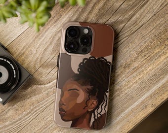 Funda para teléfono con ilustración de perfil de piel morena / Arte de mujer afroamericana, tonos neutros / Doble capa