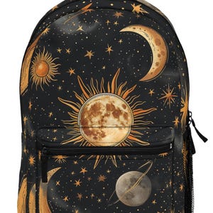 Sac à dos céleste, étoiles dorées et lune, cartable céleste, cadeau astrologie rêveur mignon, cadeaux fantaisie gothiques, cartable