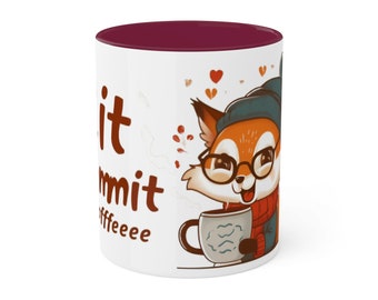 Taza de café Git Commit to Coffee - Adorable taza de personaje programador - Taza de programador de cerámica de 11 oz - Regalo Geeky Tech