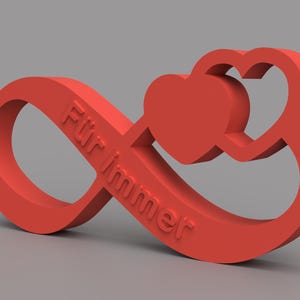 Könnte beinhalten: Rotes Unendlichkeitszeichen mit zwei Herzen und dem Text "Für immer".