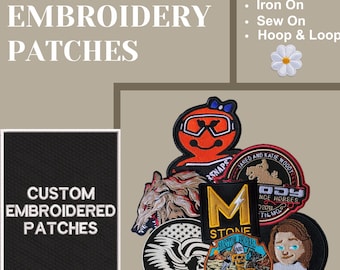 Custom embroidery patches, custom logo patches, custom iron on patches, custom Velcro hook and loop patches