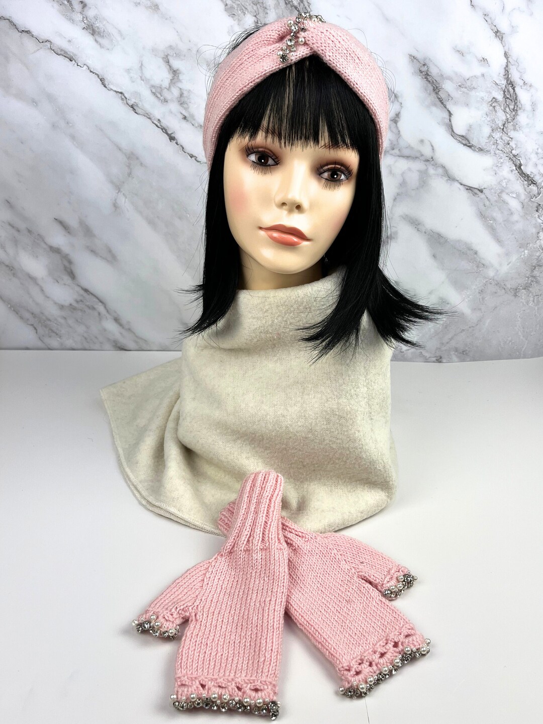 Twisted Stone Headband and Glove Set, Handmade, Ear Warmer, Handcrafted