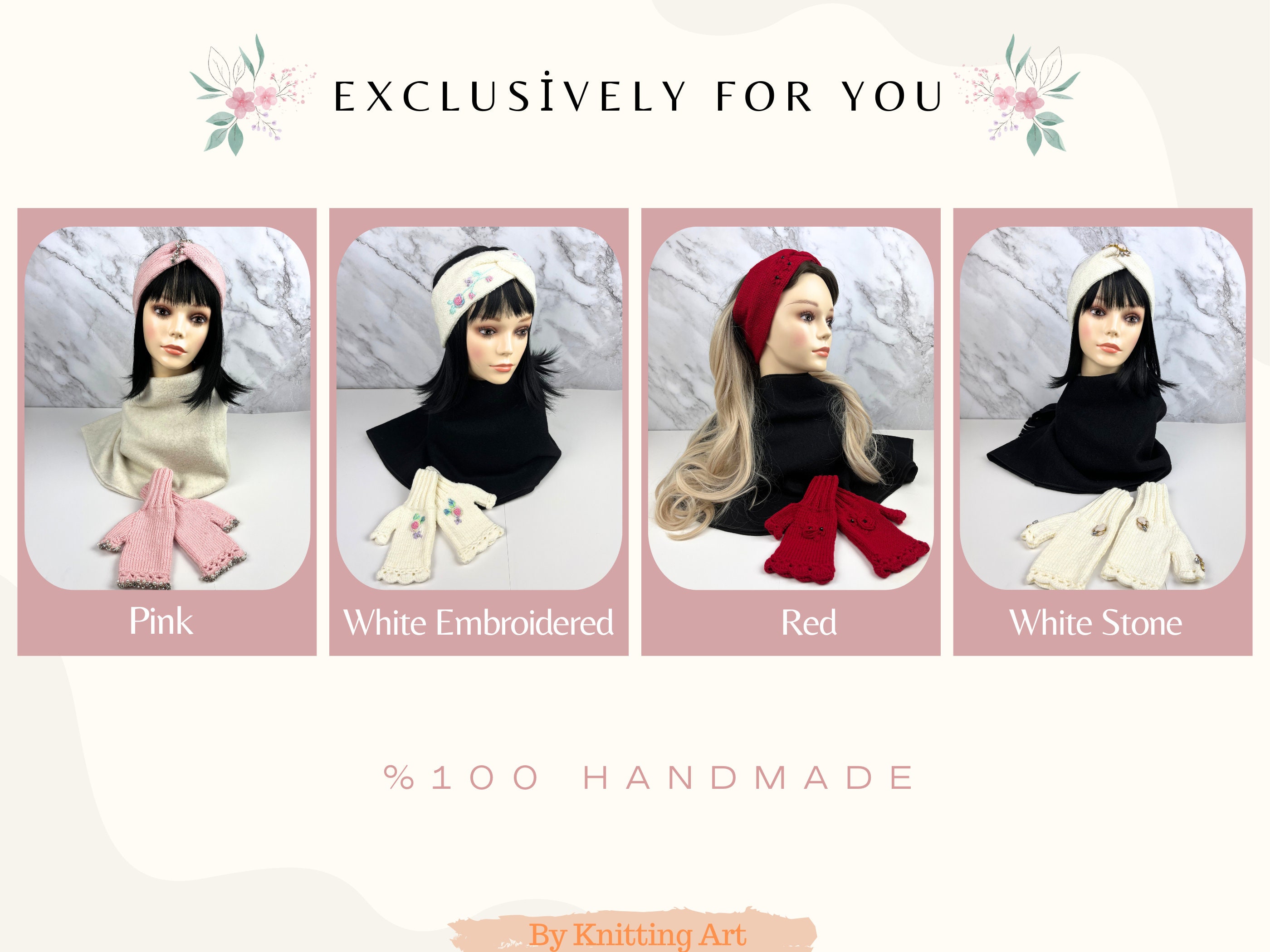 ?VS Ear warmer & gloves embellished Rhinestone Winter Hat and Glove Set – La Fiorentina main image 3