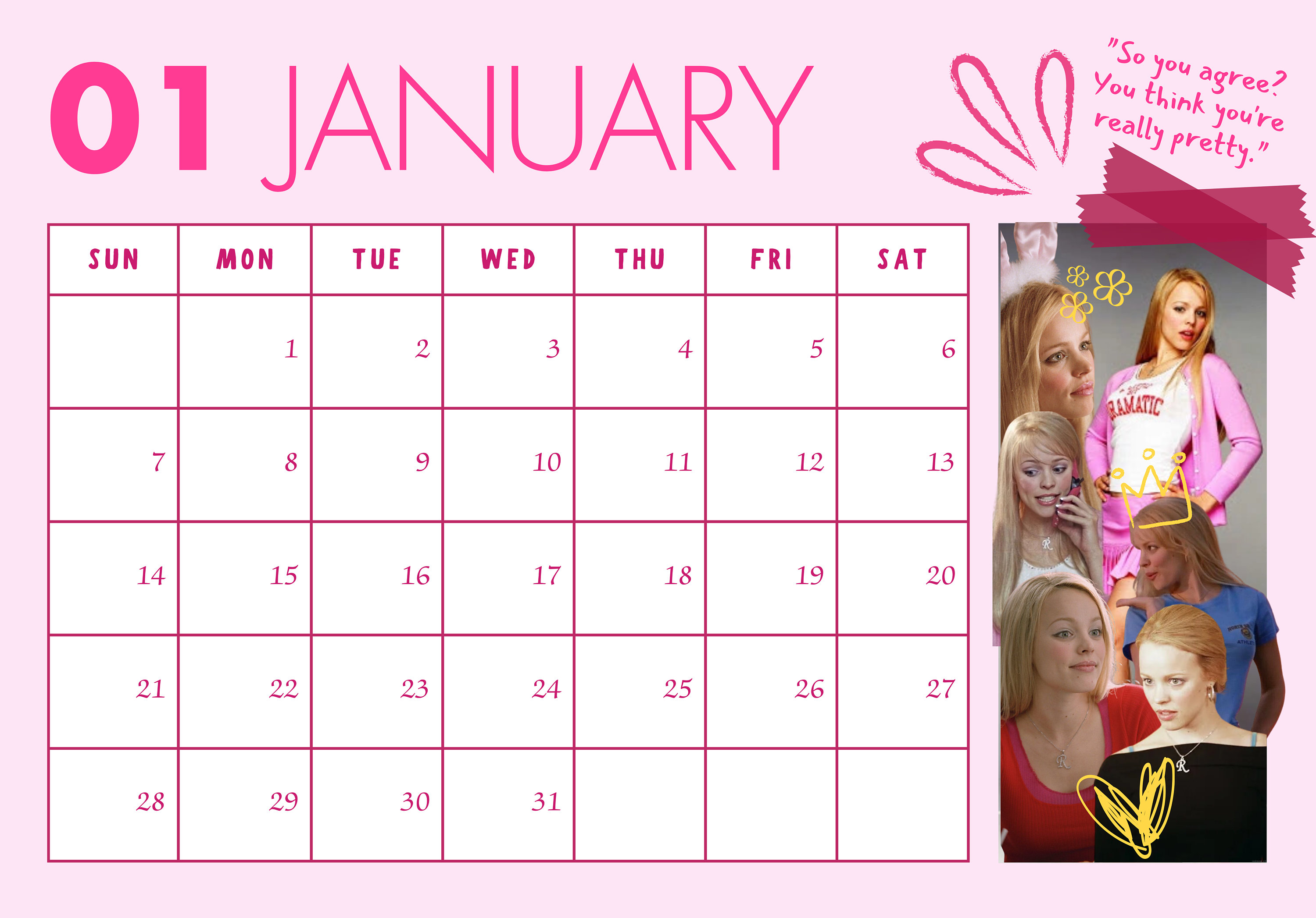 Printable Mean Girls Calendar 2024 Etsy Australia