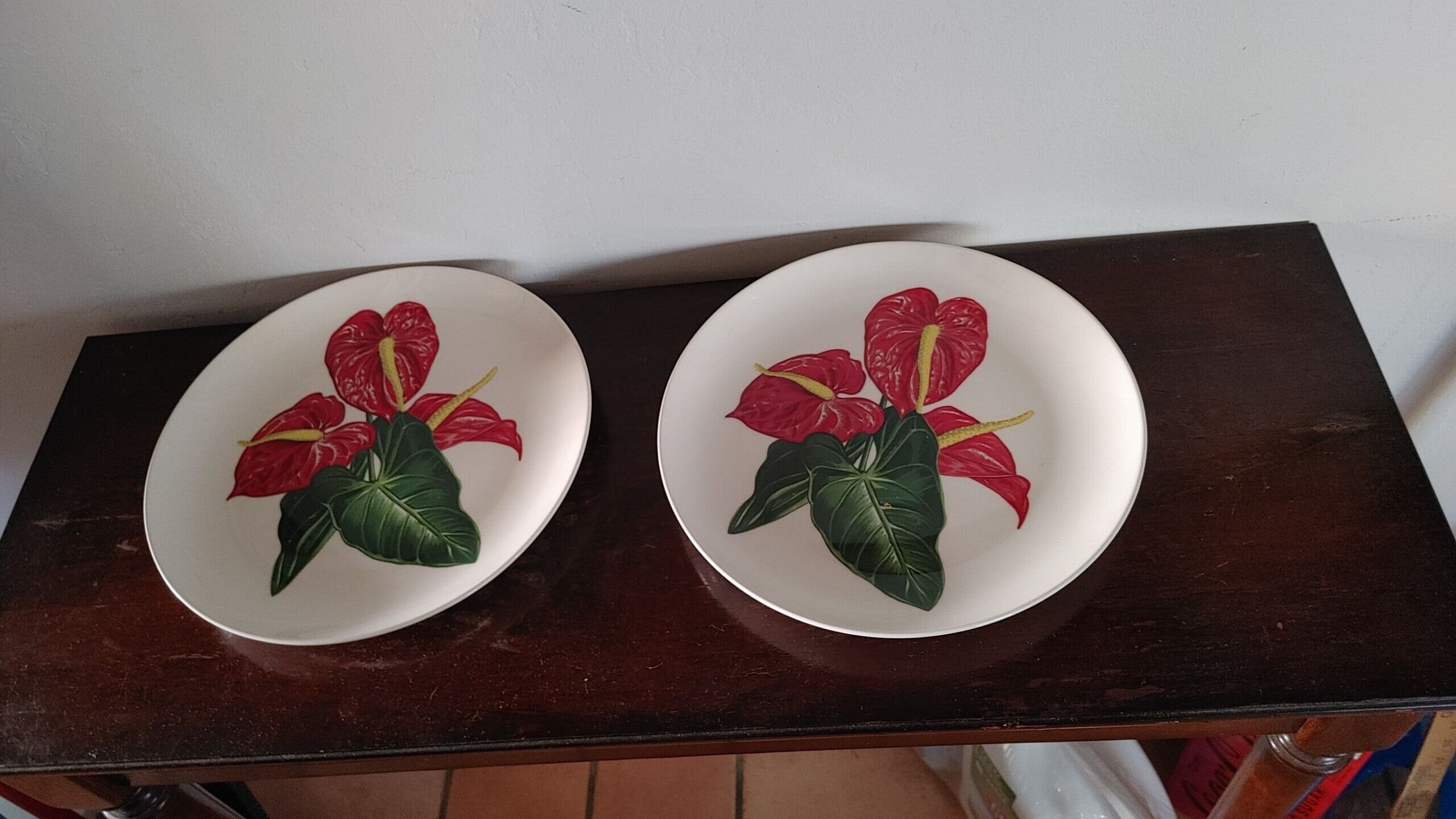 Santa Anita Ware Rare Red Anthurium 10 2 Dinner Plate Set Very 