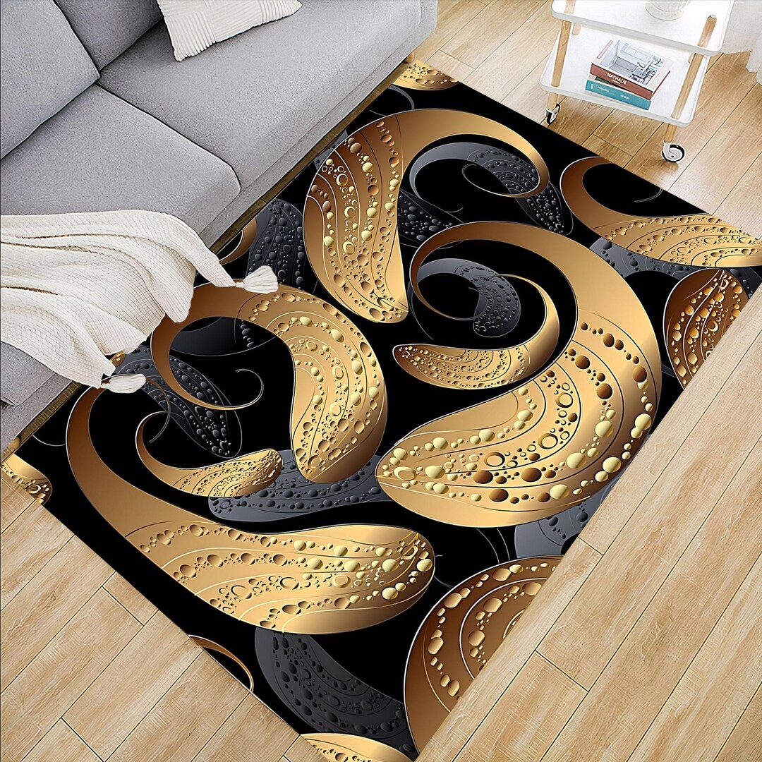 Luxury Gold Rug,elegant Black Rug,modern Abstract Rug,elegant Modern ...