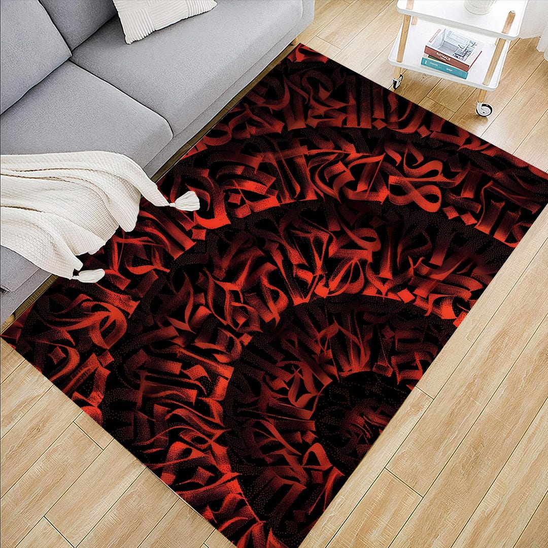 Abstract Calligraphy Rug,modern Script Rug,graffiti Style Rug,living ...