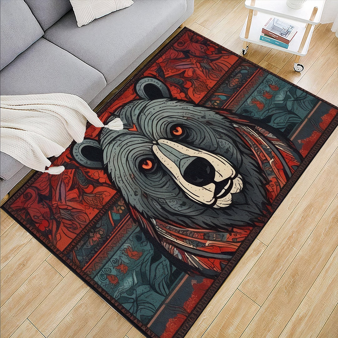 Bear Design Rug,animal Rug,ethnic Bear Rug,boho Wildlife Rug,living ...
