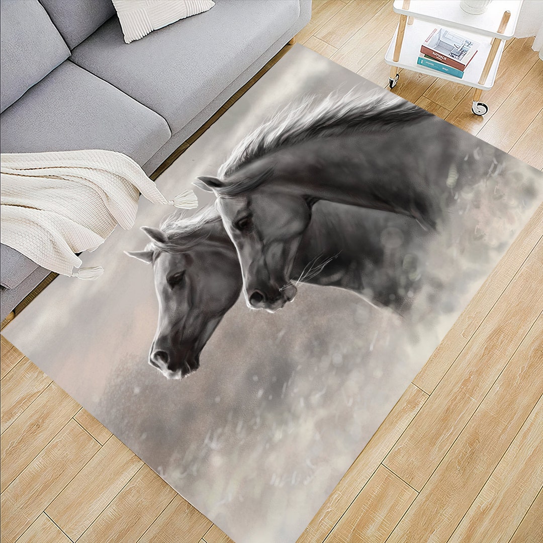 Horse Rug,horse Pattern Rug,white Horse Rug,living Room Rug,seamless ...