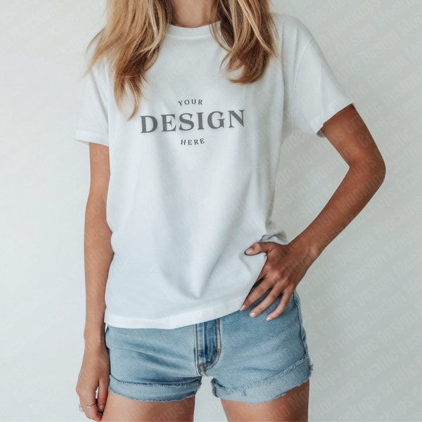 Gildan 5000 White Tshirt Mockup | Heavy cotton white Tee | Lifestyle Mockup | Digital Download | Custom Tee | Women Tshirt | Print on Demand