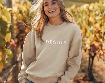 Gildan 18000 Sweatshirt | Sand Crewneck | Country Mock-ups | Oversized Sweatshirt | Digital Download | Outdoor Mock-up | Woman's Jumper