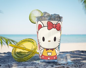 Cat and Friends Tumbler – Cute Kitty Acrylic Mug with Straw, Personalized Reusable Animal Drinkware Gift for Cat Lovers, Home & Office Cup