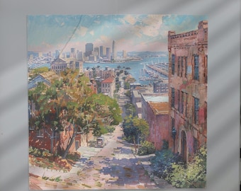 San Diego Skyline Oil Painting Digital Print – Urban Landscape Wall Art, Printable Cityscape Decor, Instant Download Art for Home Decor