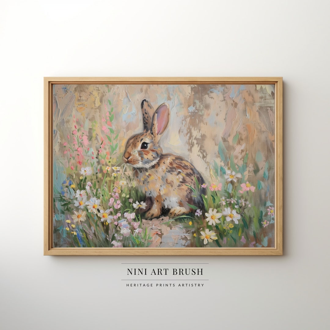 Rabbit Wall Art Spring Decor Vintage Easter Bunny Print Easter Decor ...